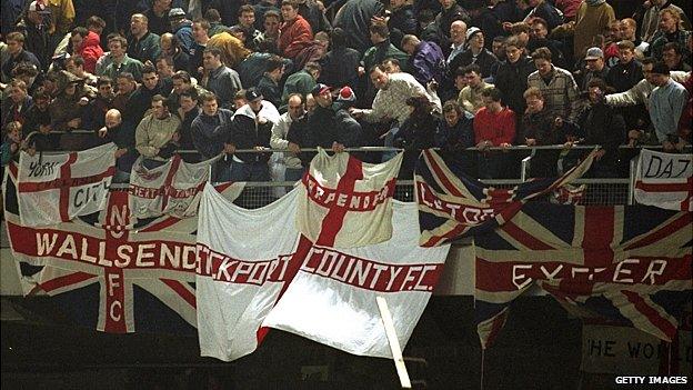 England fans during rioting at Lansdowne Road in 1995