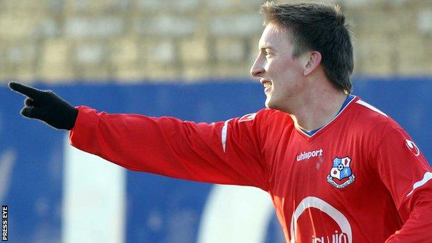 Stephen Doyle celebrates scoring for Loughgall