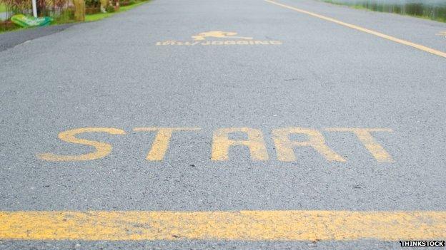 A start line on a running track