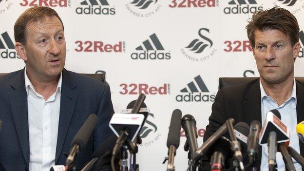 Swansea chairman Huw Jenkins and manager Michael Laudrup