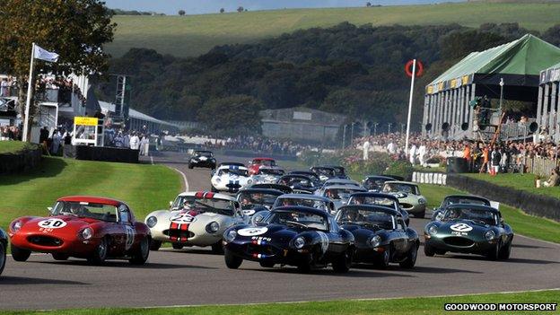 E-type Jaguars racing at Goodwood in 2011