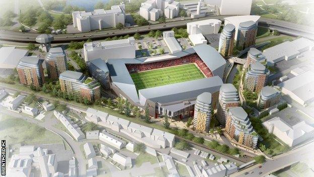 An artist's impression of a new stadium for Brentford at Lionel Road