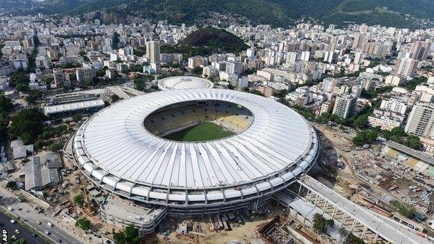 Aerial view of the Maracana stadium with its roof already finished, in Rio de Janeiro, Brazil on April 11, 2013.