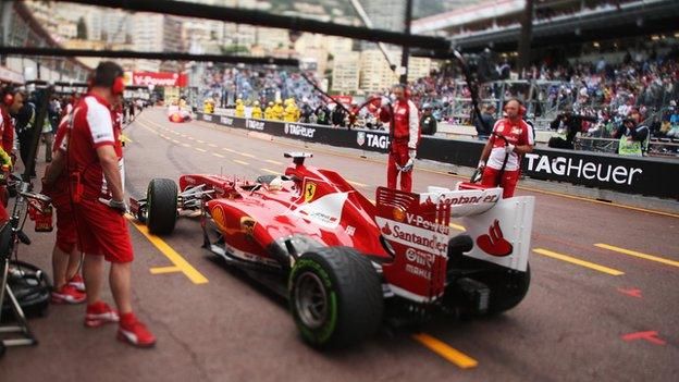 Ferrari pit at the Monaco Grand Prix