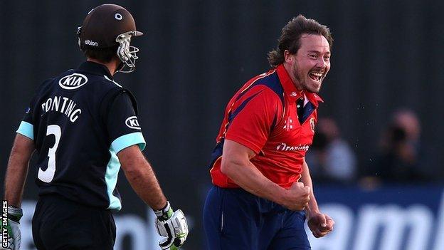 Graham Napier celebrates after bowling Ricky Ponting