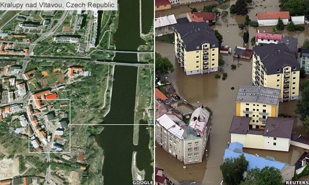 Flooded Kralupny nad Vltavou, Czech Republic