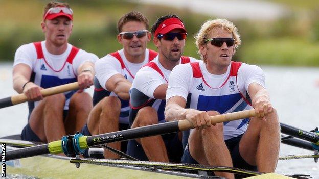 Olympic men's four champions Pete Reed, Andy Triggs Hodge and Alex Gregory