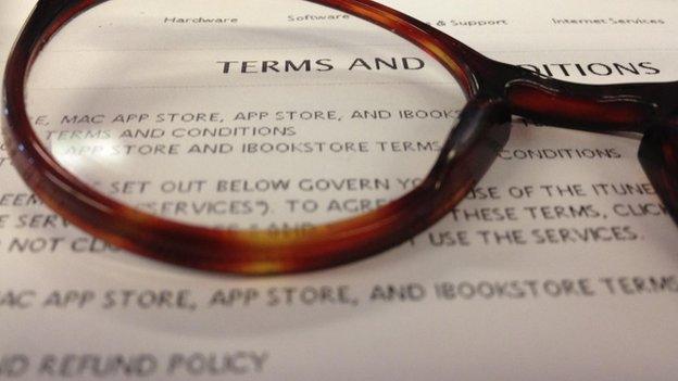 Terms and conditions with glasses