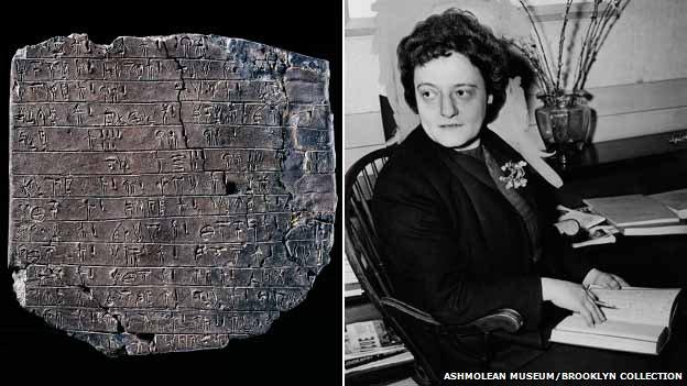 Linear B tablet (l), and Alice Kober (r)