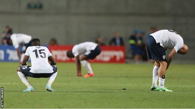 Dejected England players after the European Under-21 Championship defeat to Norway