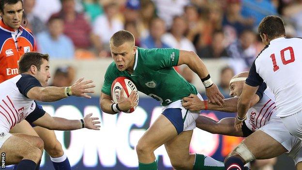 Ian Madigan (centre) scored all Ireland's points in Houston