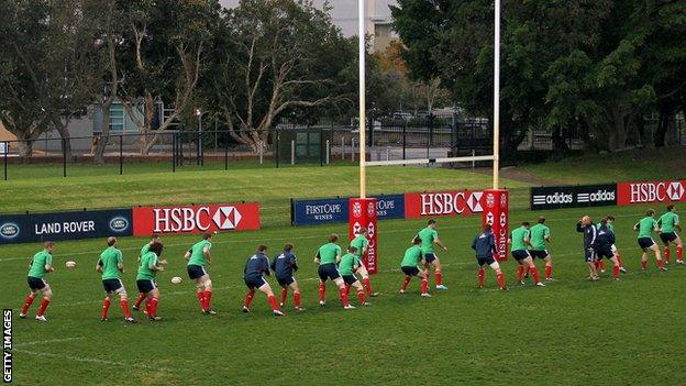 The Lions train on the Number Two Sportsground in Newcastle