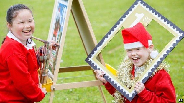 School children taking part in Royal Mail's Christmas stamp design competition