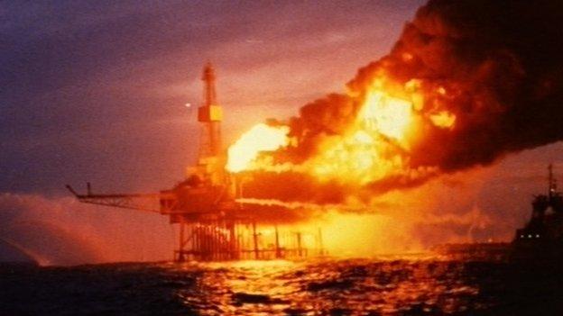 Piper Alpha fire in the night