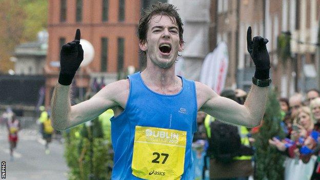 Paul Pollock crosses the line at last year's Dublin Marathon