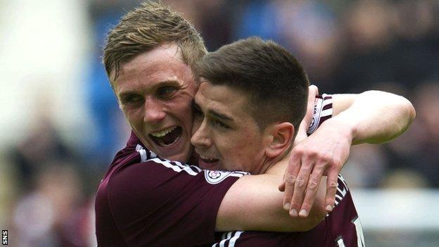 Hearts players Kevin McHattie and Jason Walker