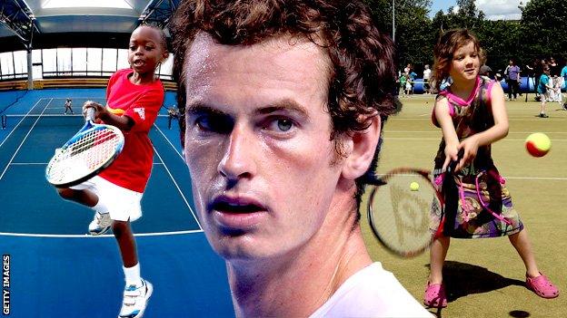 Andy Murray and two young tennis players