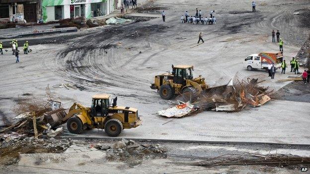 Bulldozers work in Taksim Square, Istanbul, 16 June