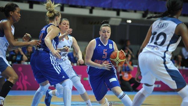 GB's Rose Anderson runs with the ball in 2013 EuroBasket match against France