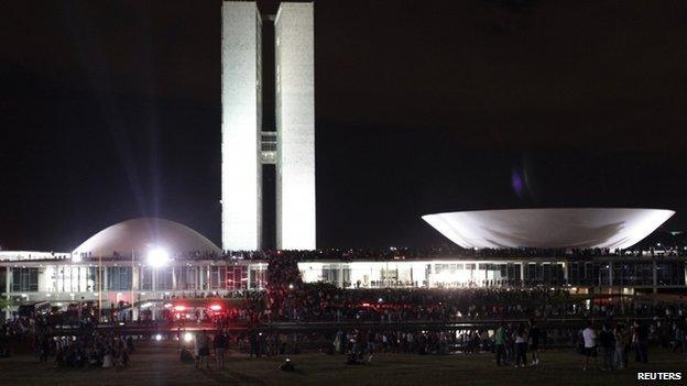 Protesters outside the national congress building in Brasilia