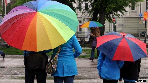 Umbrellas in the rain