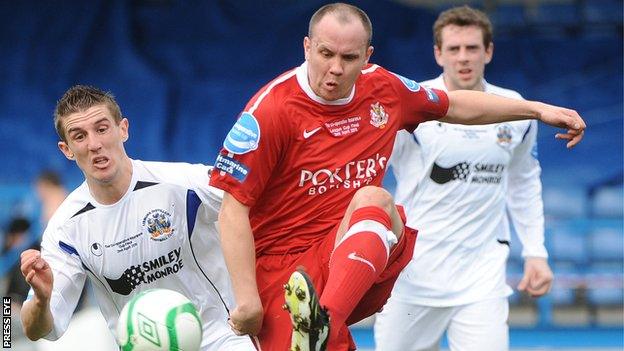 Richard Clarke in action for Portadown against Lisburn Distillery