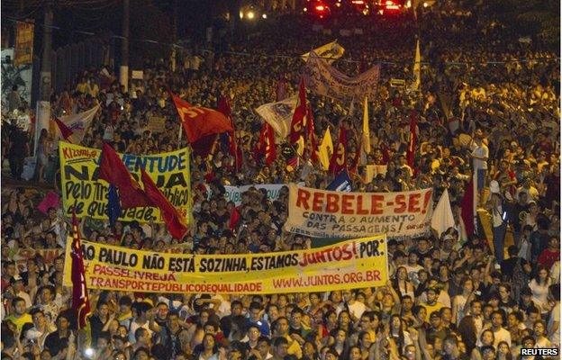 Protest march in Sao Paulo, Brazil (17 June 2013)