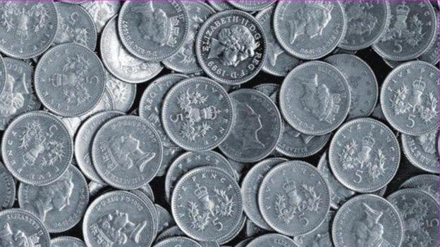 Old five pence coins
