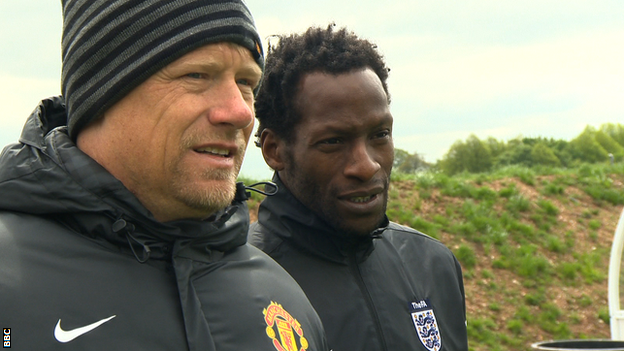 Peter Schmeichel and Ugo Ehiogu