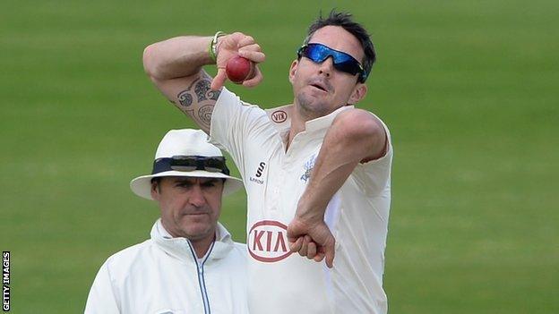 Kevin Pietersen bowling for Surrey against Yorkshire