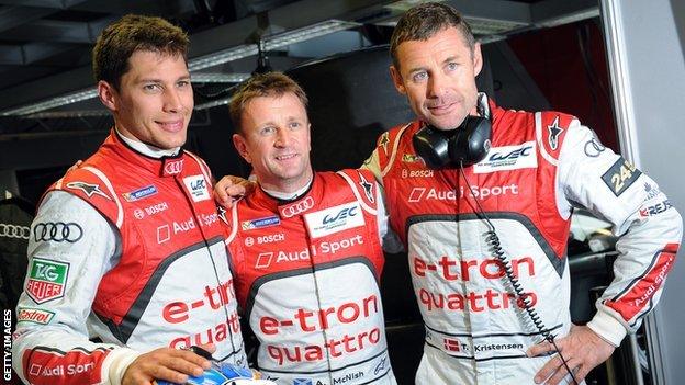 Loic Duval, Allan McNish and Tom Kristensen