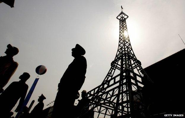 A replica Eiffel Tower in China