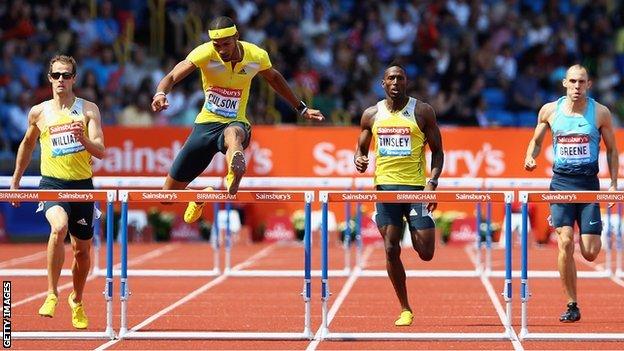 Javier Culson wins the Mens 400m Hurdles during the Sainsbury's Grand Prix Birmingham IAAF Diamond League at Alexander Stadium