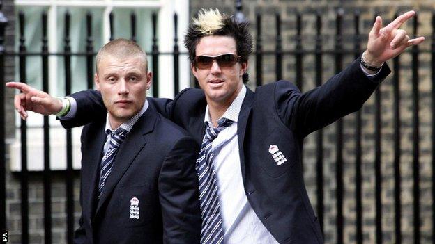 England batsman Kevin Pietersen and Andrew Flintoff