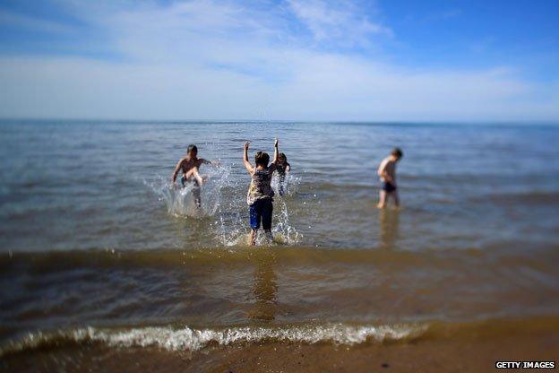 Children splashing in the sea