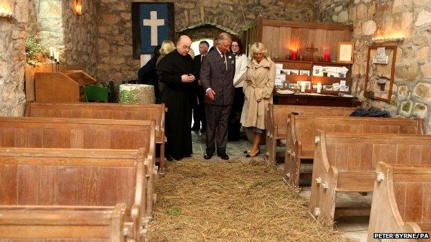 The Prince of Wales and the Duchess of Cornwall at St Bueno's Church in Pistyll, Pwllheli