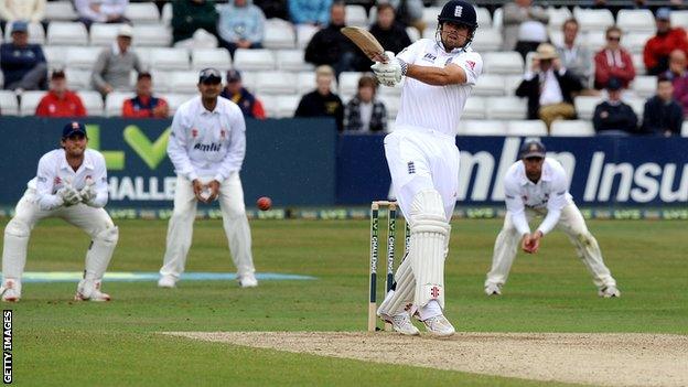 England captain Alastair Cook hits 82 before retiring in the Ashes warm-up match against Essex