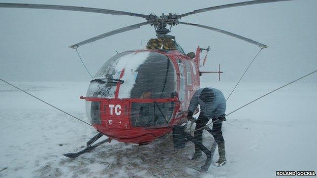 Helicopter in snowstorm