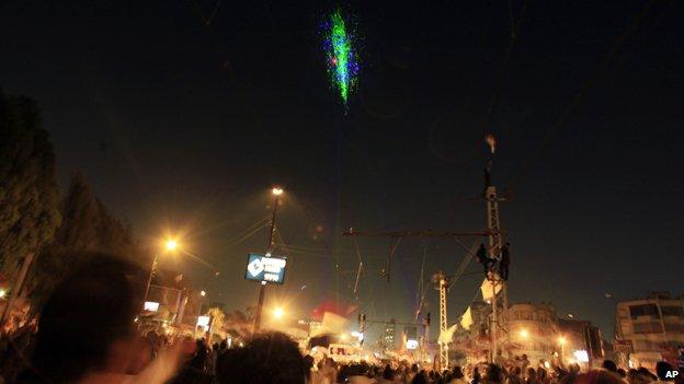 Helicopter flying above Tahrir Square