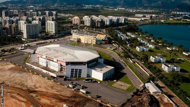 An aerial picture of Rio Olympic Arena that will hosts Gymnastics events and wheelchair basketball in the Paralympics 2016 on June 6, 2013 in Rio de Janeiro, Brazil