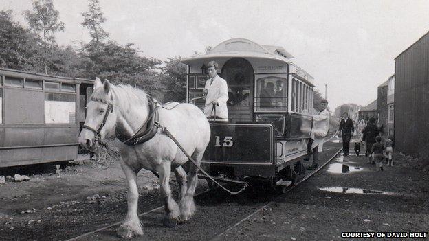 The first passenger carrying tram at Crich Tramway Village