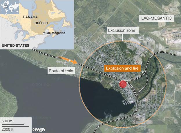 map of lac-megantic and rail route