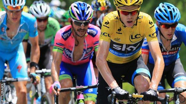 Chris Froome is pursued in Stage Nine of the Tour de France