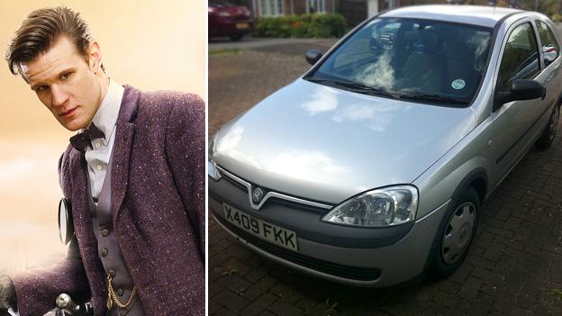 Matt Smith and his first car, a silver Vauxhall Corsa