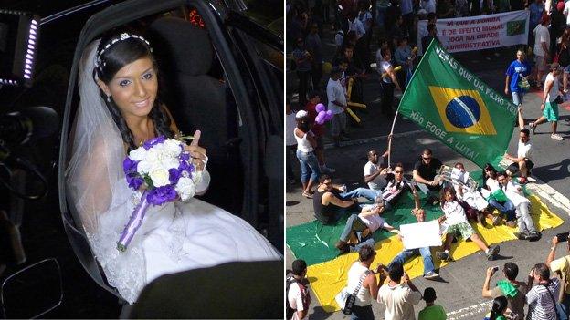 Tainá Ferreira at her wedding and protesters hitting the streets in June