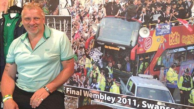 John Van Zweden pictured in front of his Swansea City wallpaper