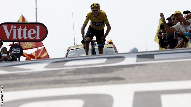 Chris Froome riding to the finish line on Mont Ventoux