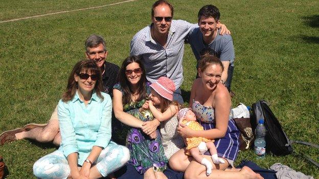 Graham Buck, back left, with wife Karen, front left, and family