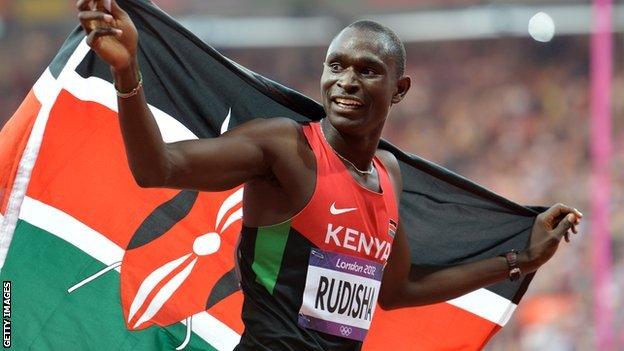 David Rudisha celebrates winning the 800m at London 2012 Olympics