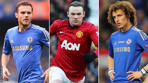 Juan Mata, Wayne Rooney and David Luiz